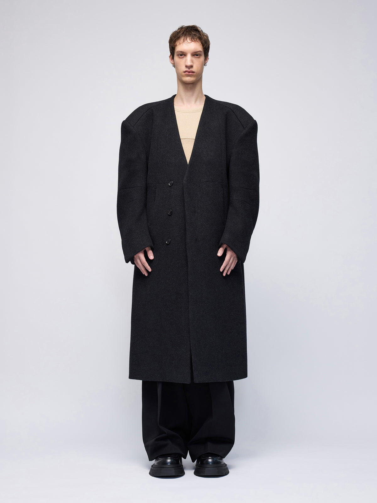 Manteau sans col Titane