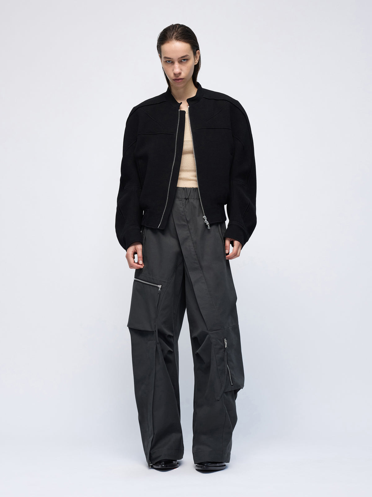 Divide Wool Crepe Bikerblouson